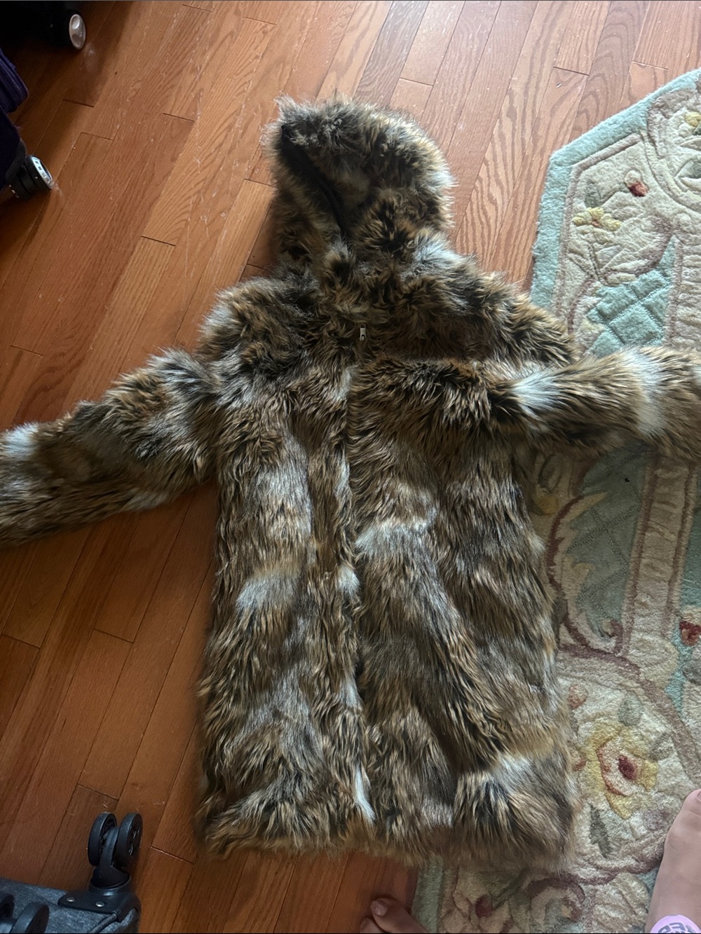 Kids Faux Fur Hooded Coat in Brown